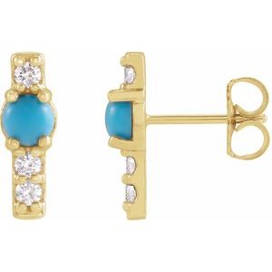14K Yellow Gold Natural Turquoise & 1/5 CTW Natural Diamond Bar Earrings