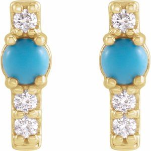 14K Yellow Gold Natural Turquoise & 1/5 CTW Natural Diamond Bar Earrings