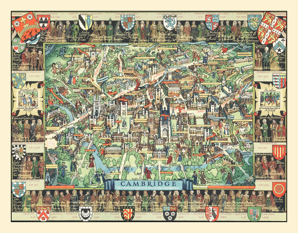Vintage Map of Cambridge, England 1948