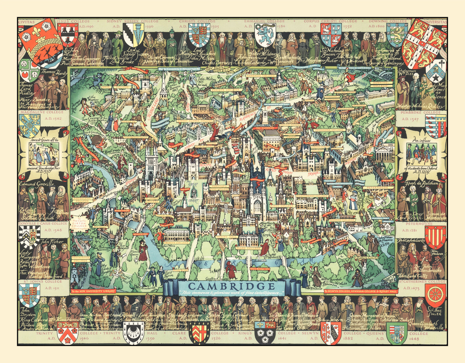 Vintage Map of Cambridge, England 1948