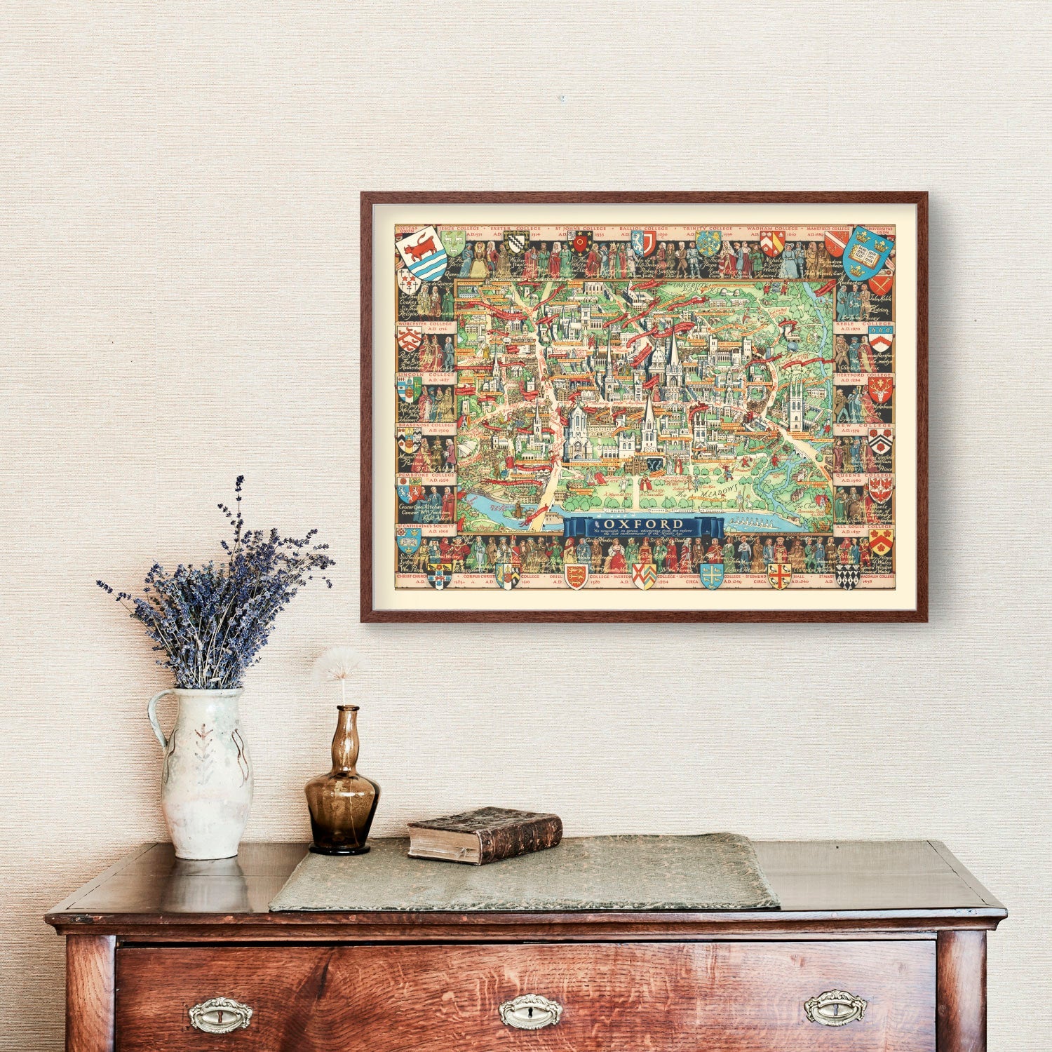 Vintage Map of Oxford, England 1948