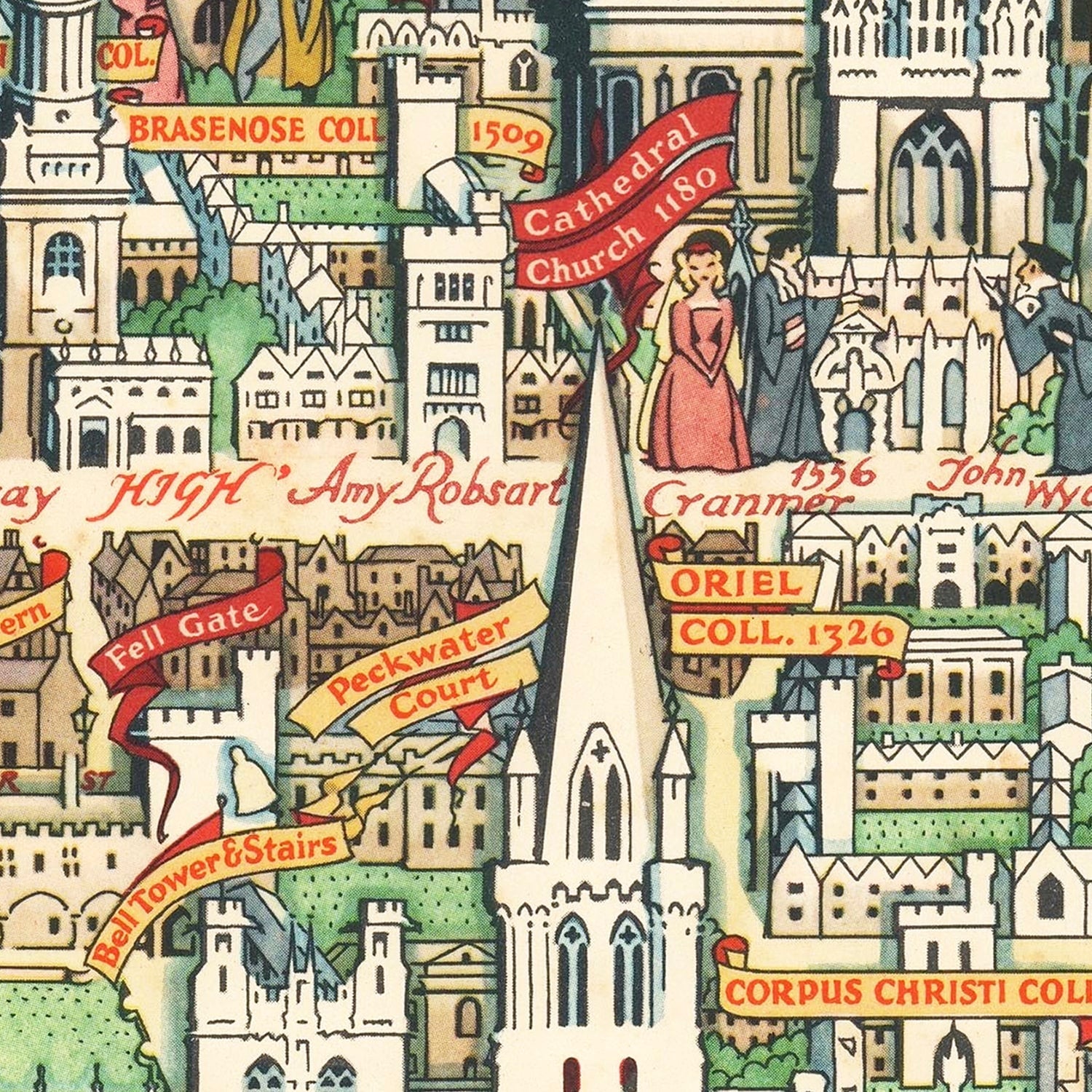 Vintage Map of Oxford, England 1948