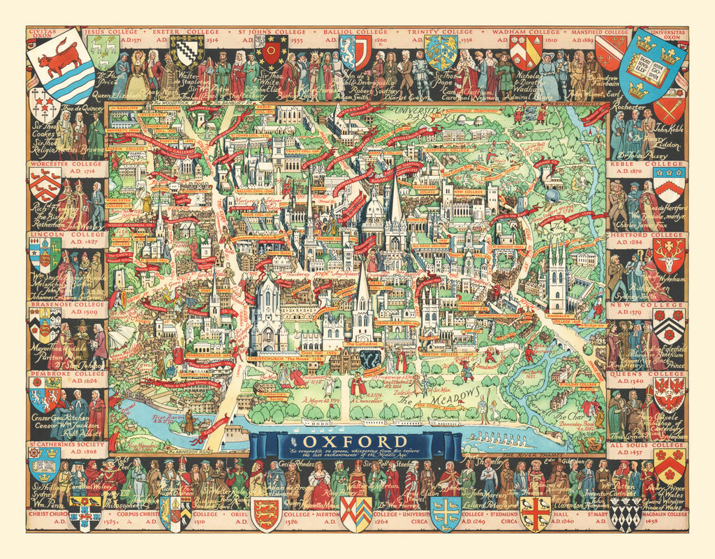 Vintage Map of Oxford, England 1948