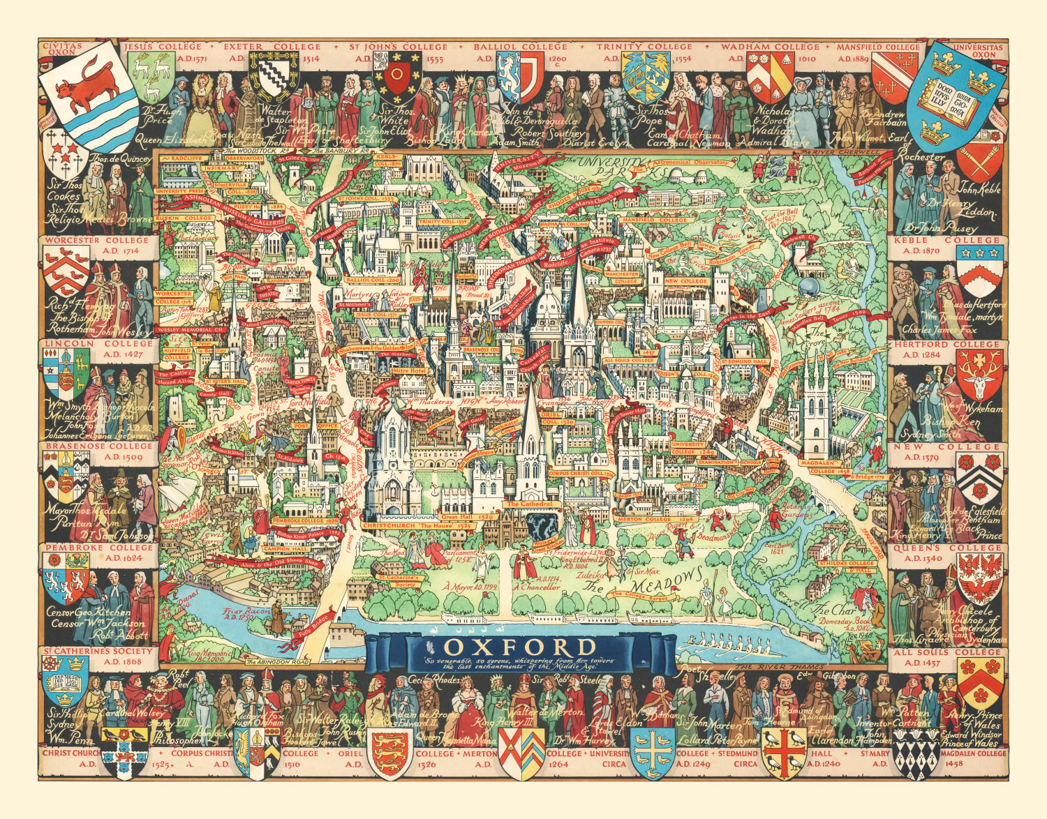Vintage Map of Oxford, England 1948