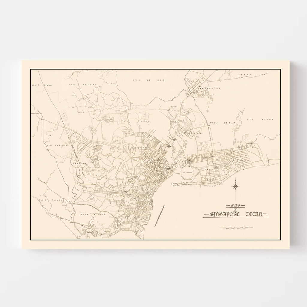 Vintage Map of Singapore City, Singapore 1930