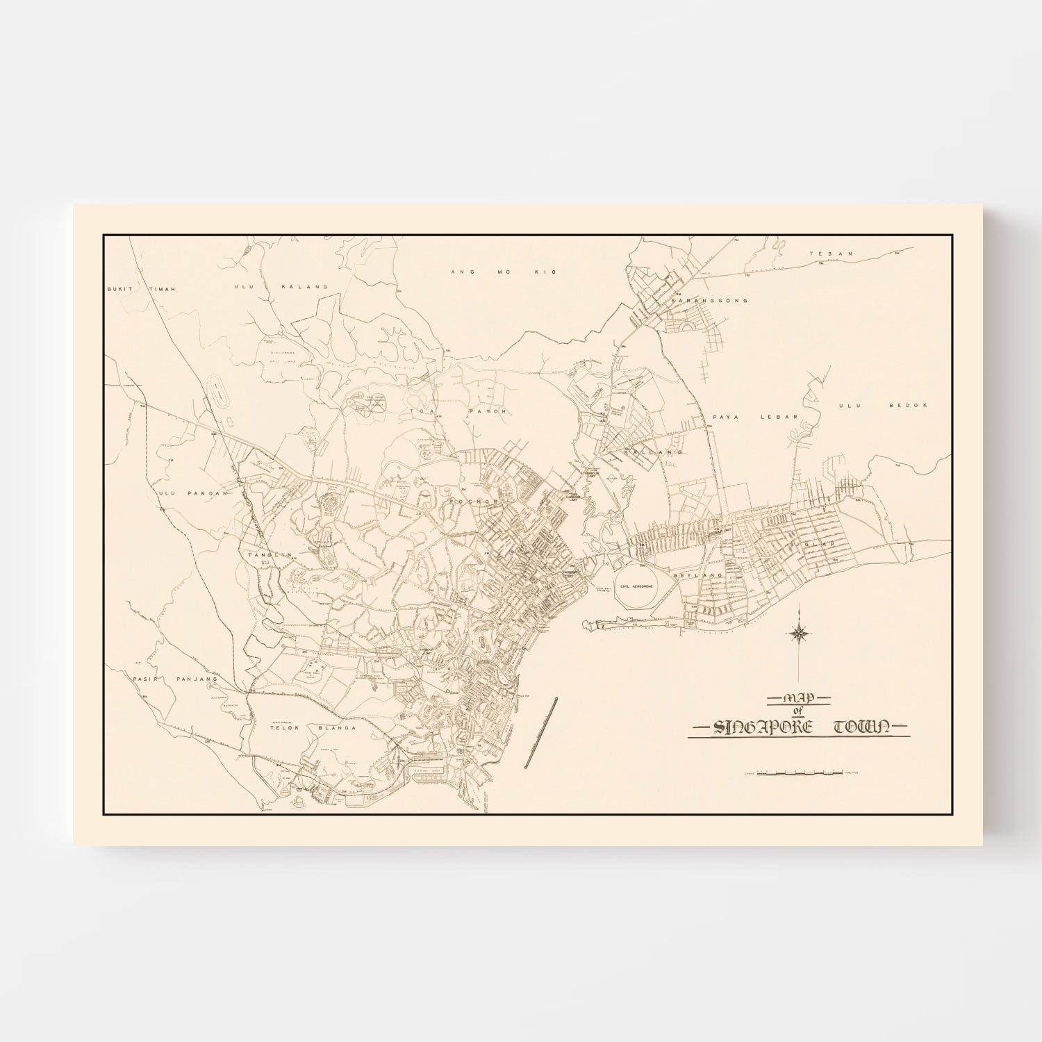 Vintage Map of Singapore City, Singapore 1930