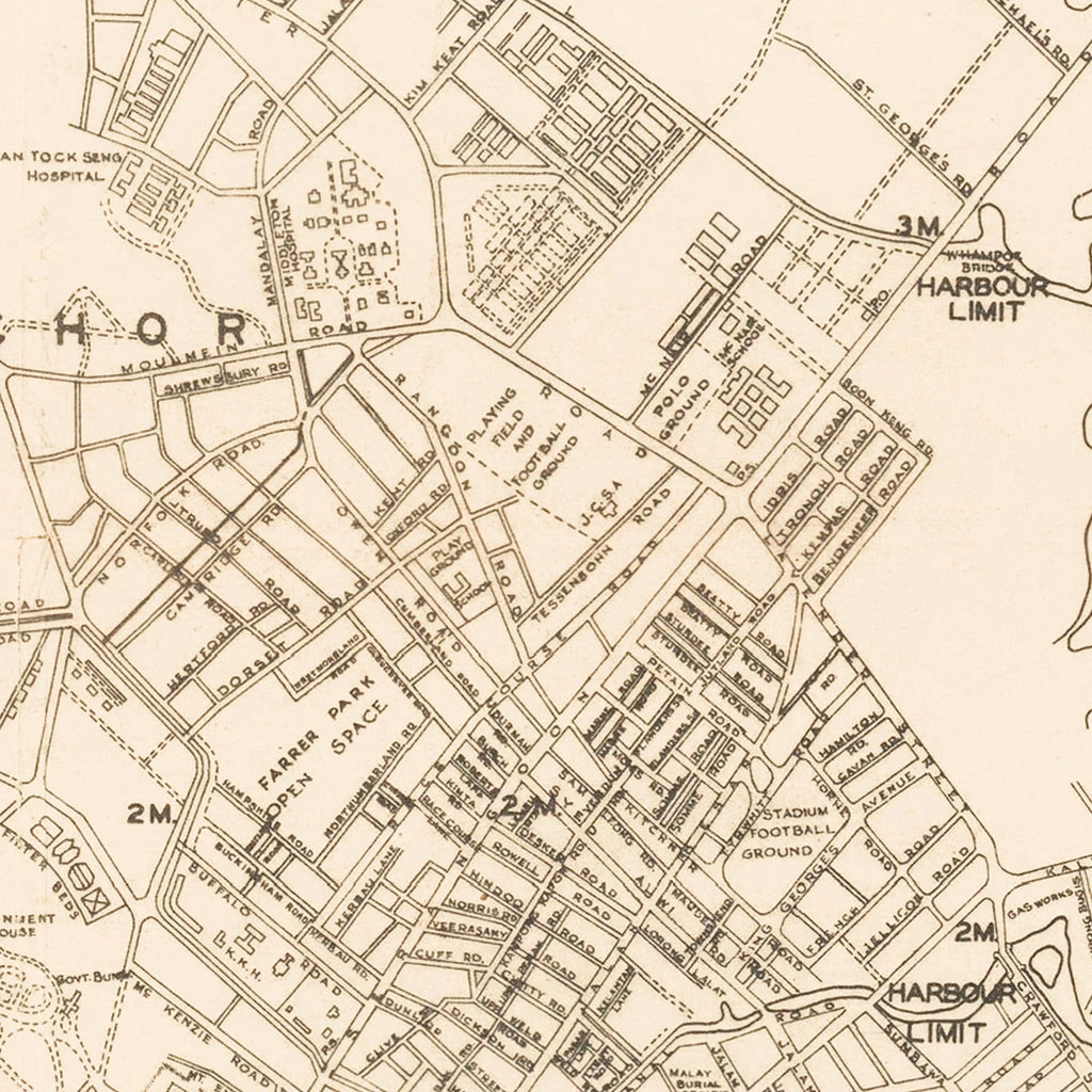 Vintage Map of Singapore City, Singapore 1930