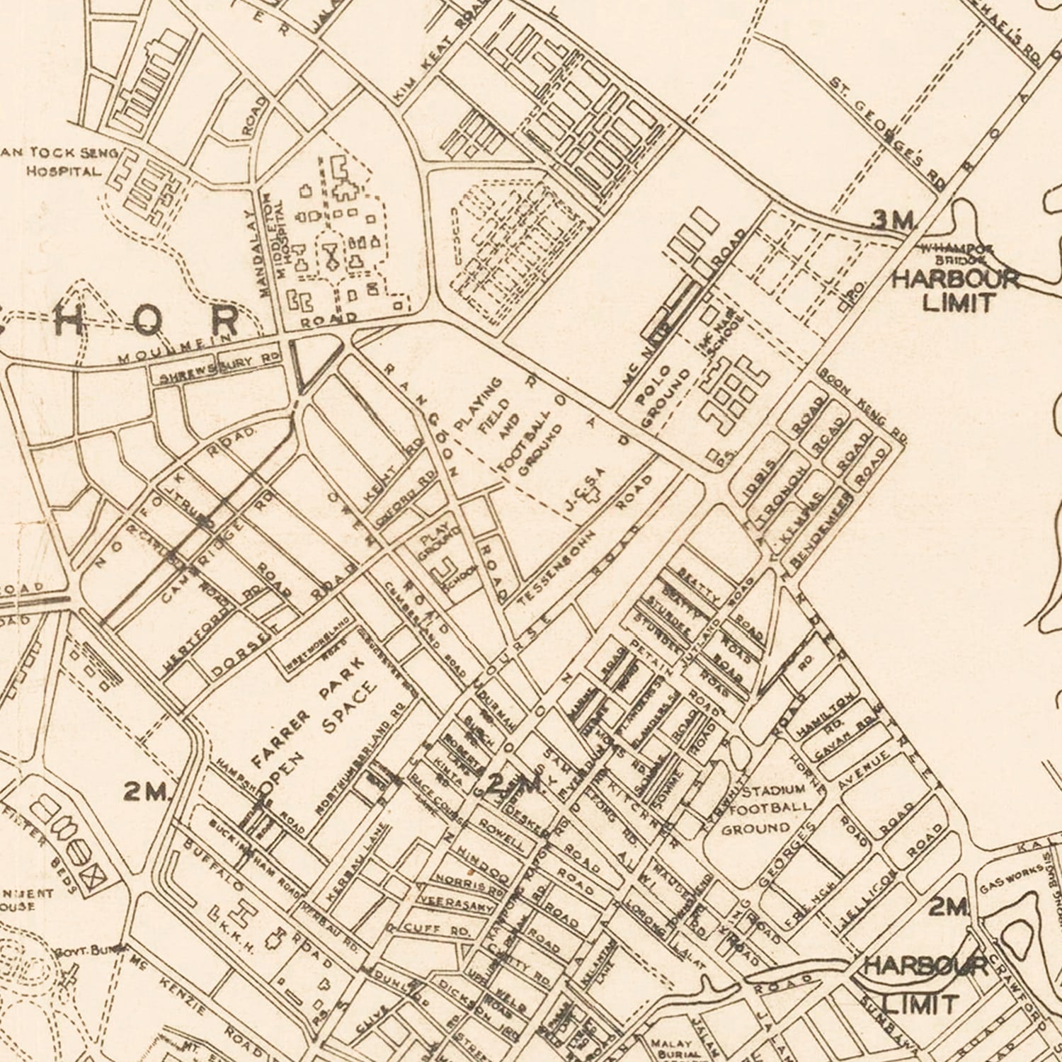 Vintage Map of Singapore City, Singapore 1930