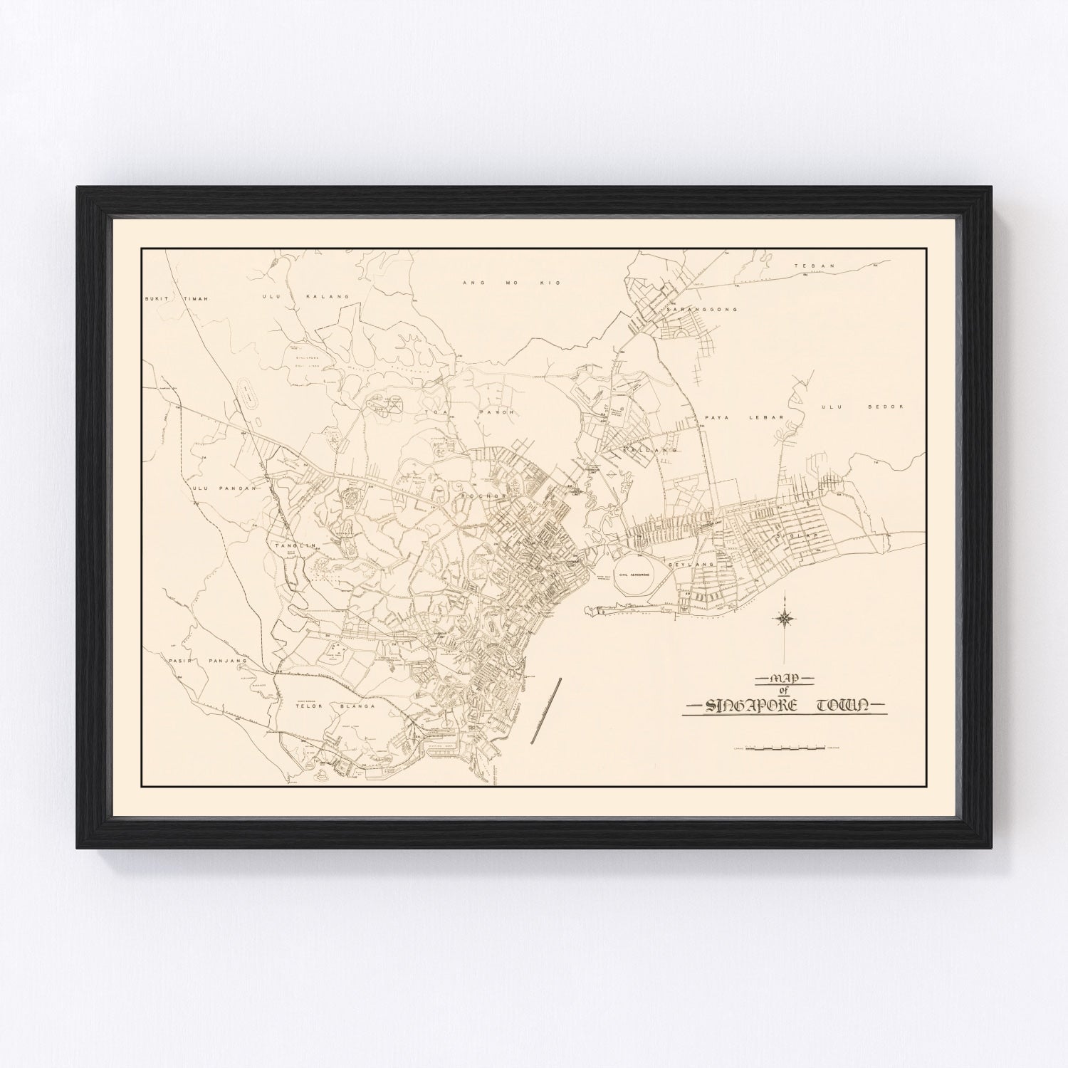 Vintage Map of Singapore City, Singapore 1930