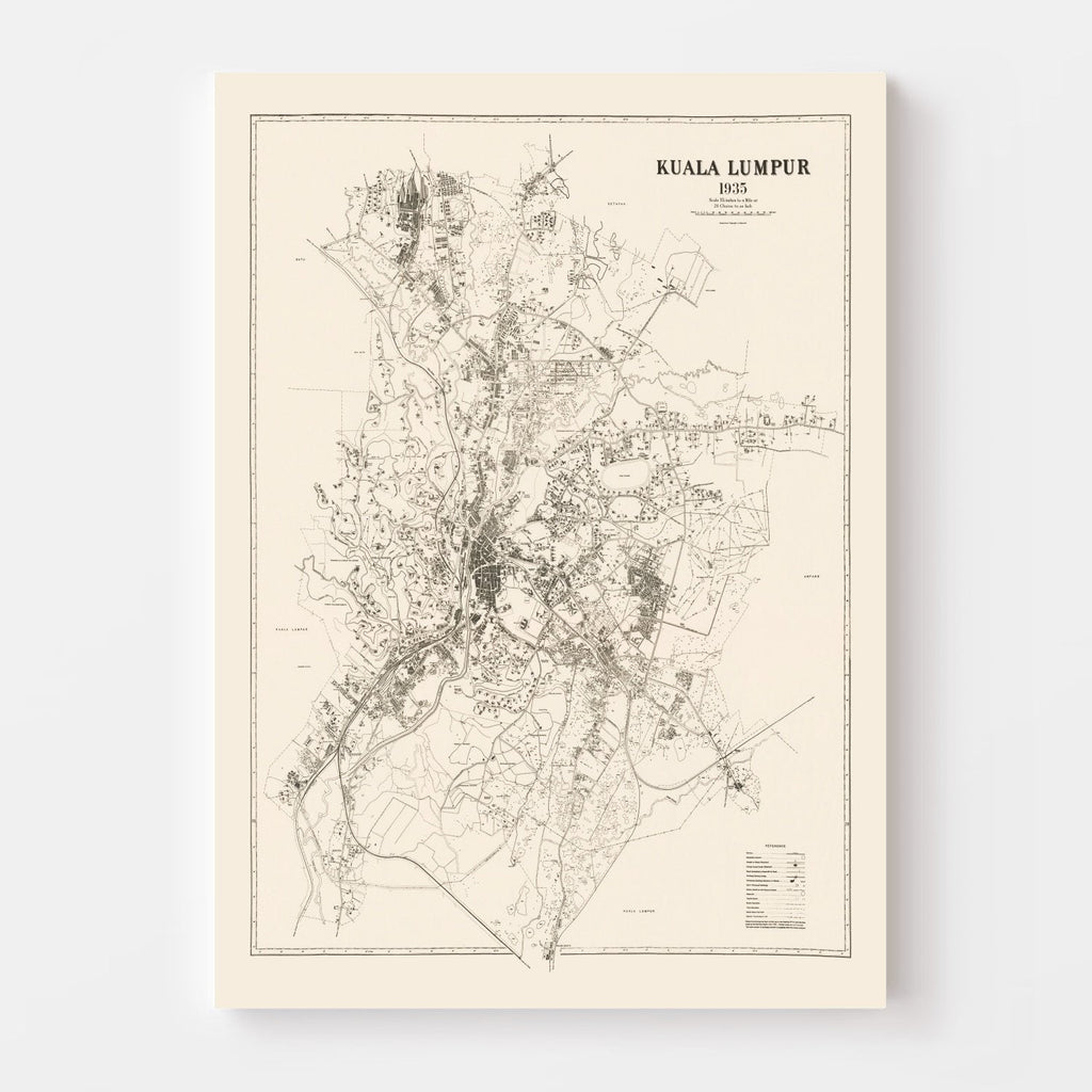 Vintage Map of Kuala Lumpur, Malaysia 1936