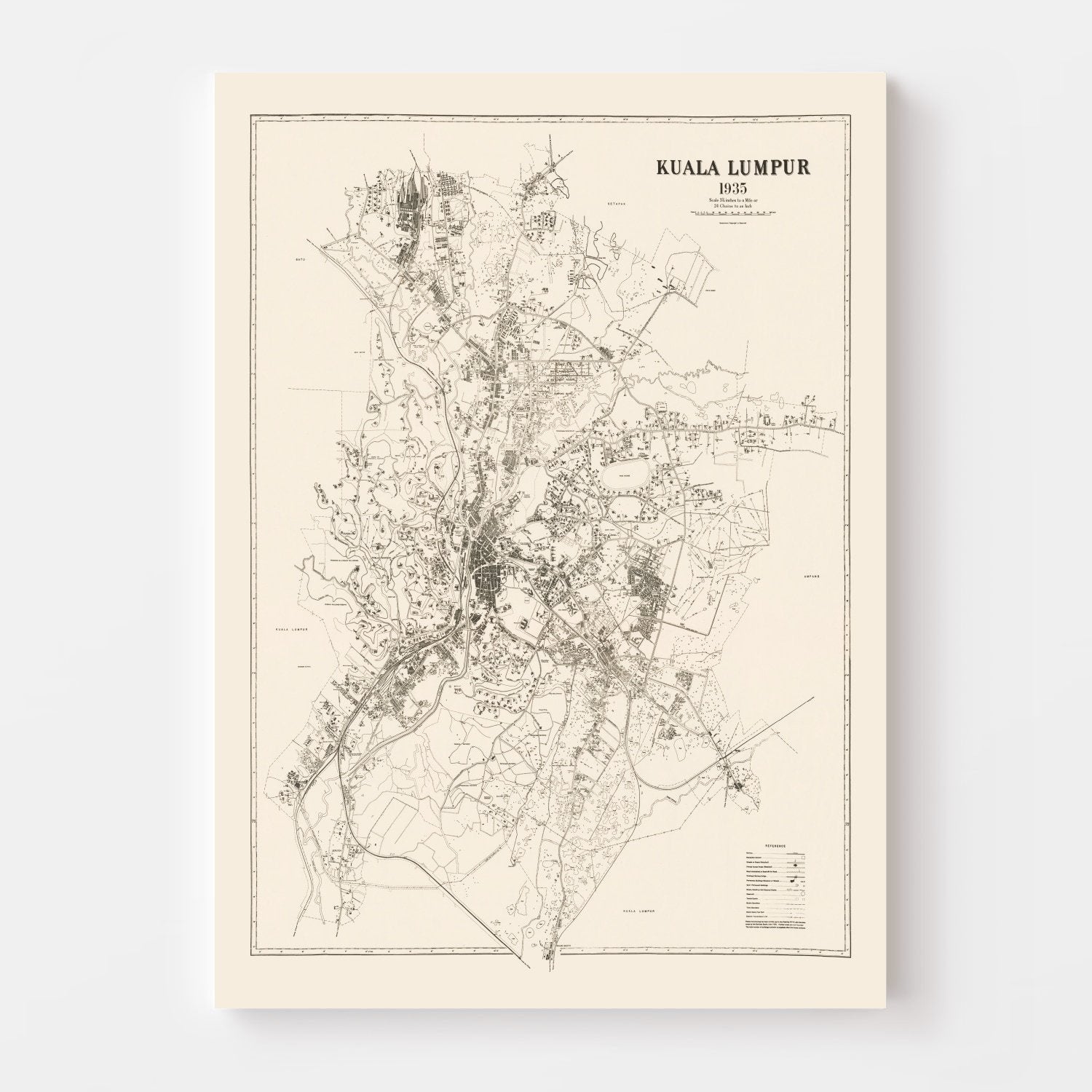 Vintage Map of Kuala Lumpur, Malaysia 1936