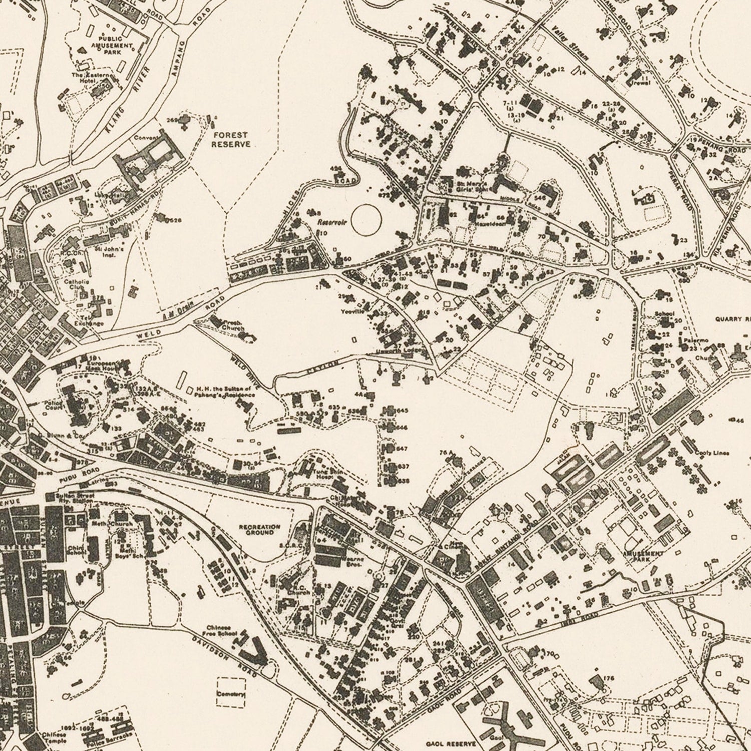 Vintage Map of Kuala Lumpur, Malaysia 1936