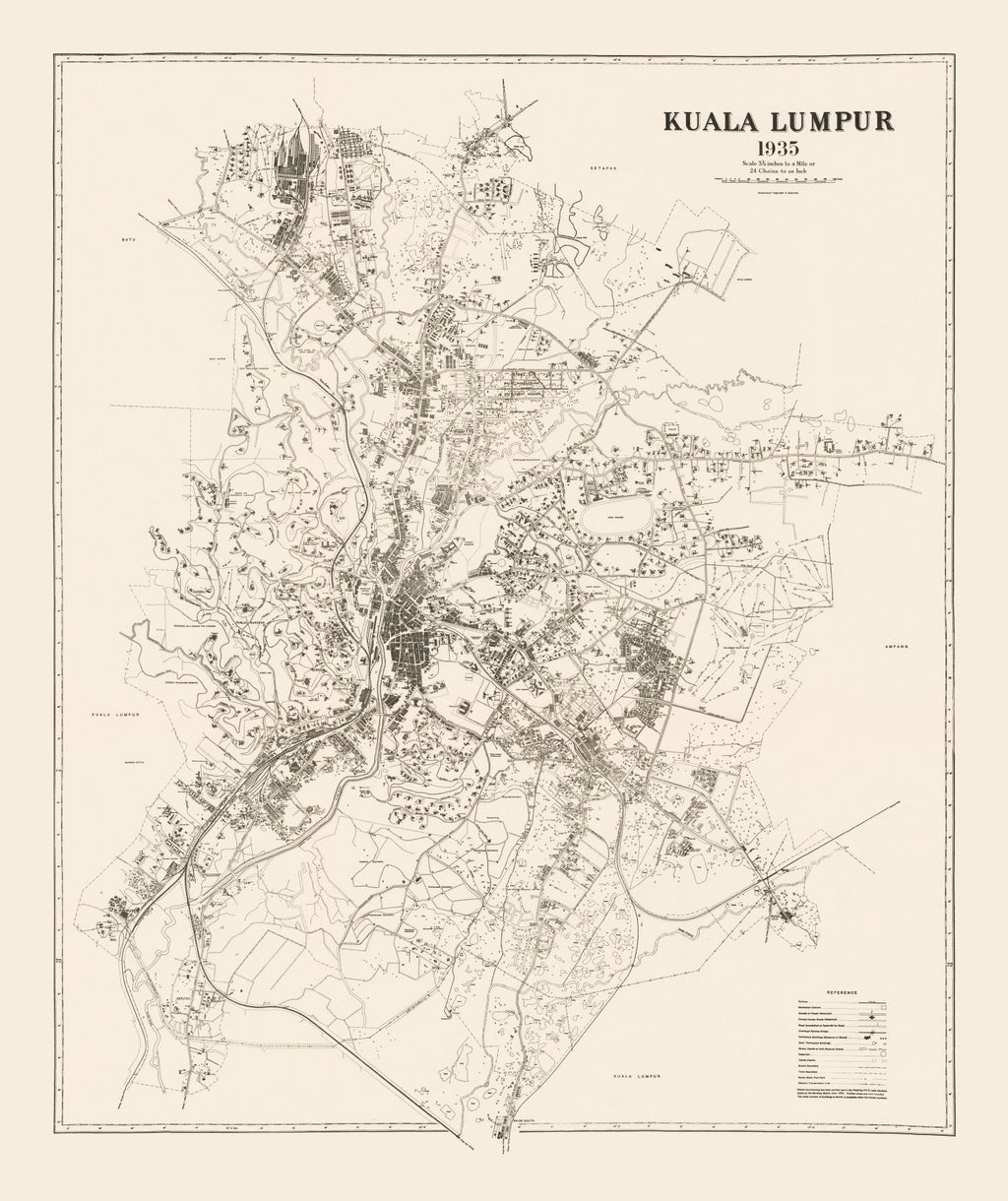 Vintage Map of Kuala Lumpur, Malaysia 1936