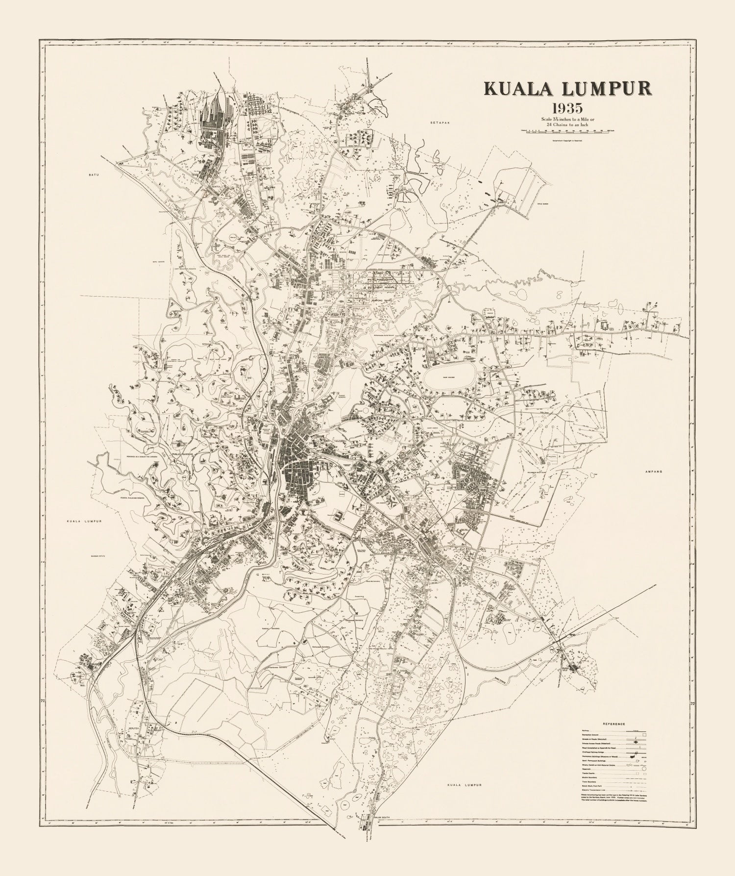 Vintage Map of Kuala Lumpur, Malaysia 1936