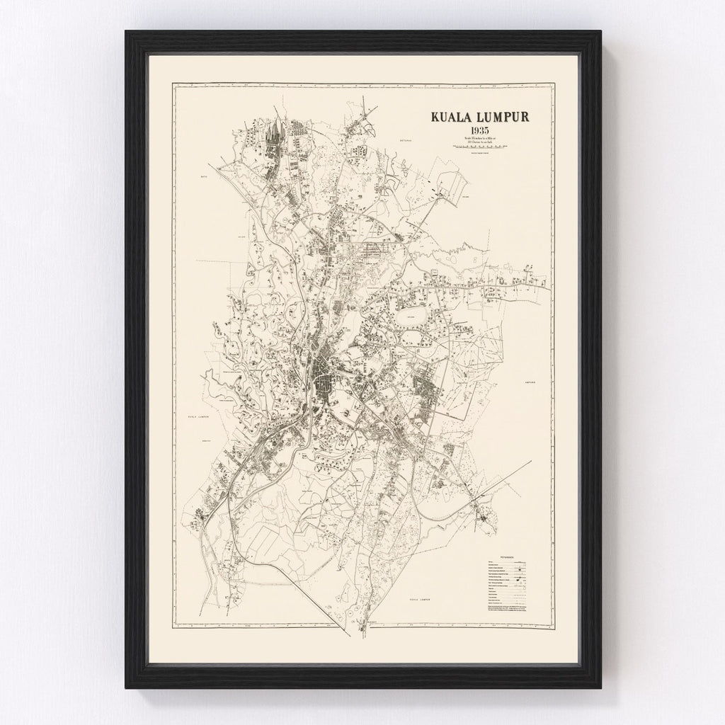 Vintage Map of Kuala Lumpur, Malaysia 1936