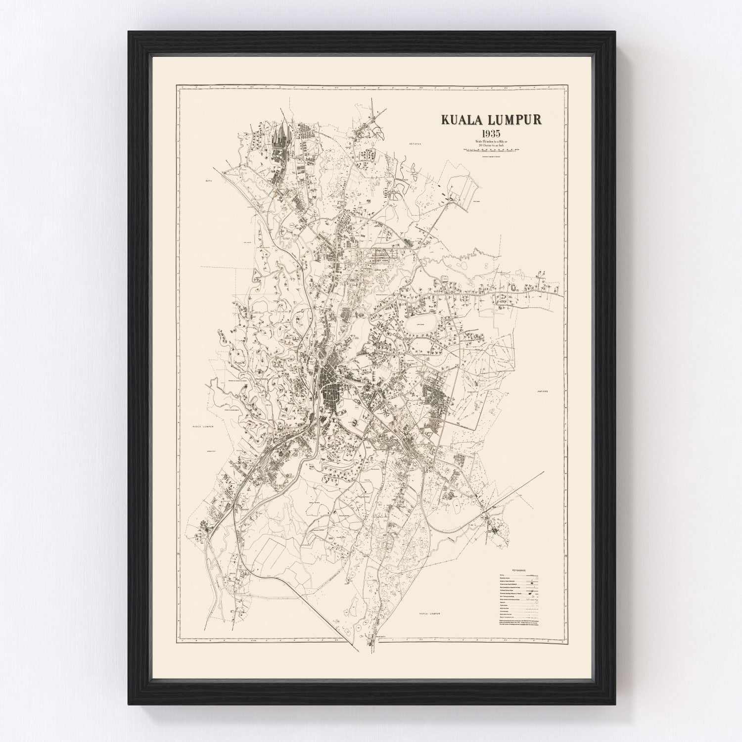 Vintage Map of Kuala Lumpur, Malaysia 1936