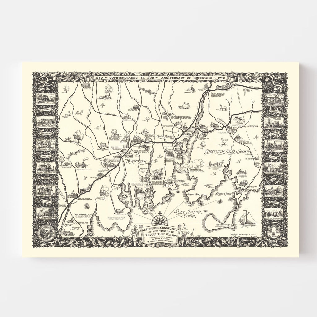 Vintage Map of Greenwich, Connecticut 1939