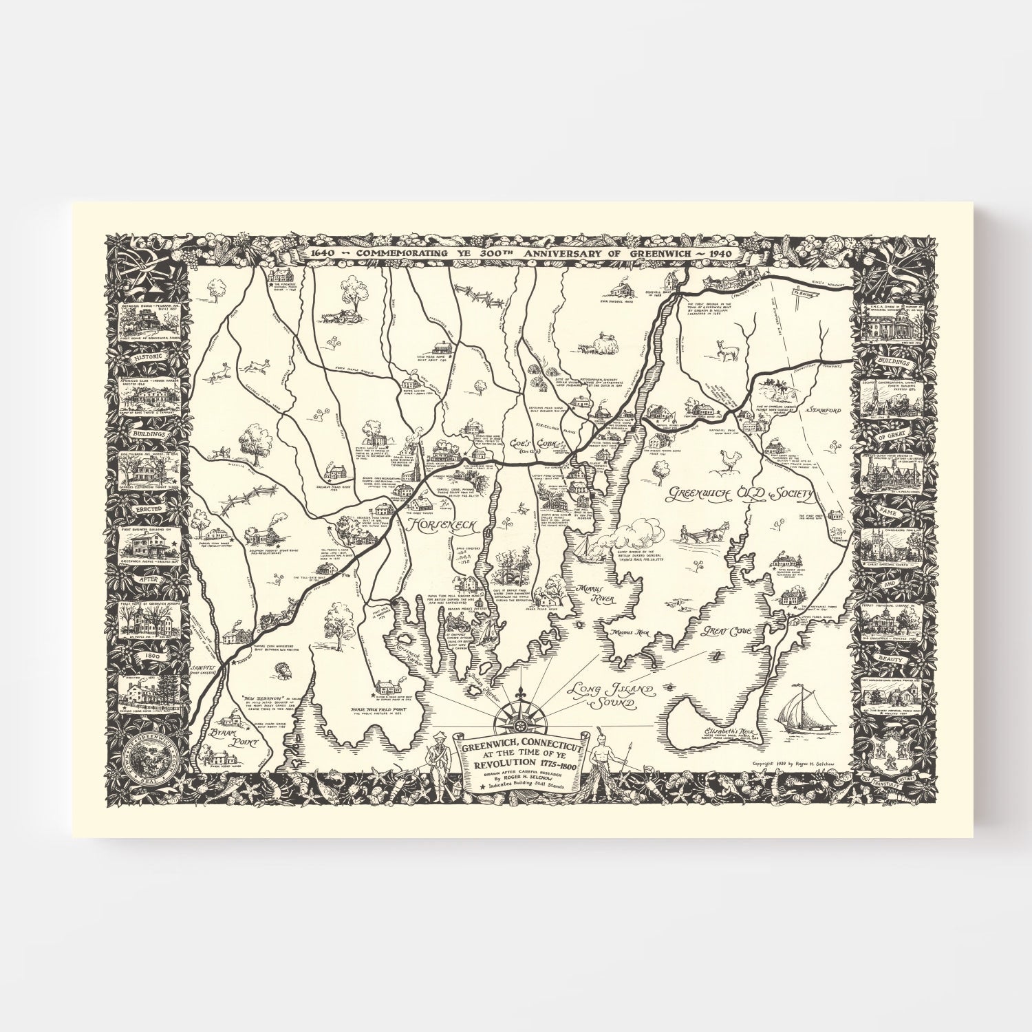 Vintage Map of Greenwich, Connecticut 1939