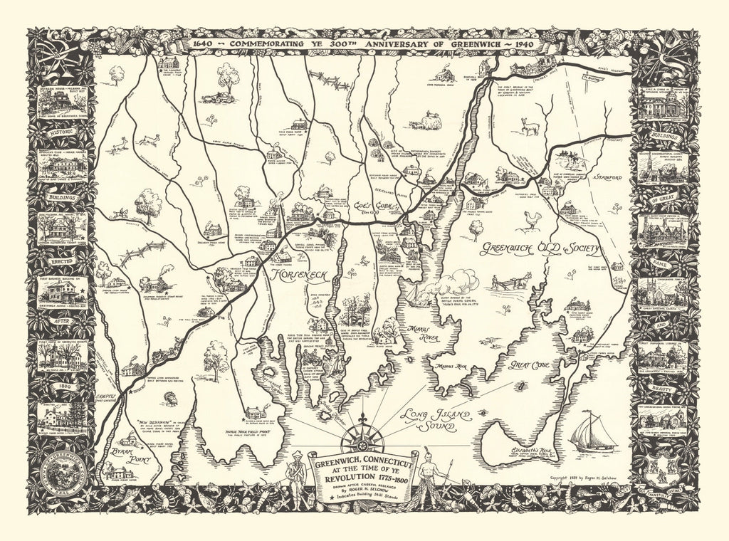 Vintage Map of Greenwich, Connecticut 1939
