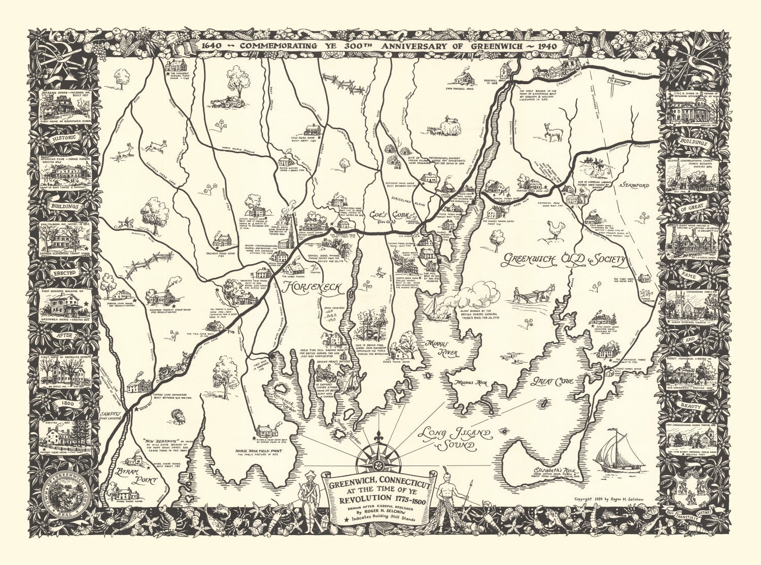 Vintage Map of Greenwich, Connecticut 1939