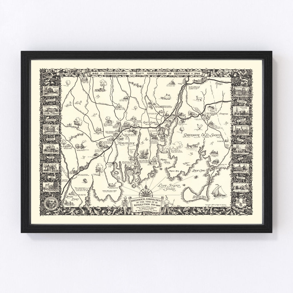 Vintage Map of Greenwich, Connecticut 1939