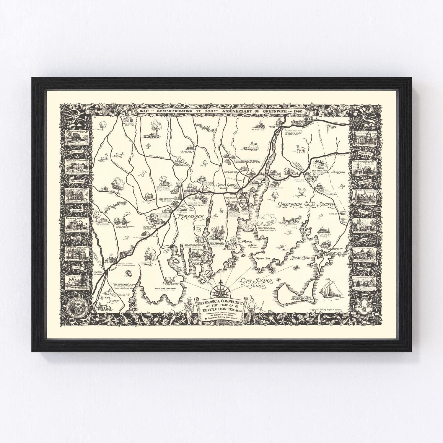 Vintage Map of Greenwich, Connecticut 1939