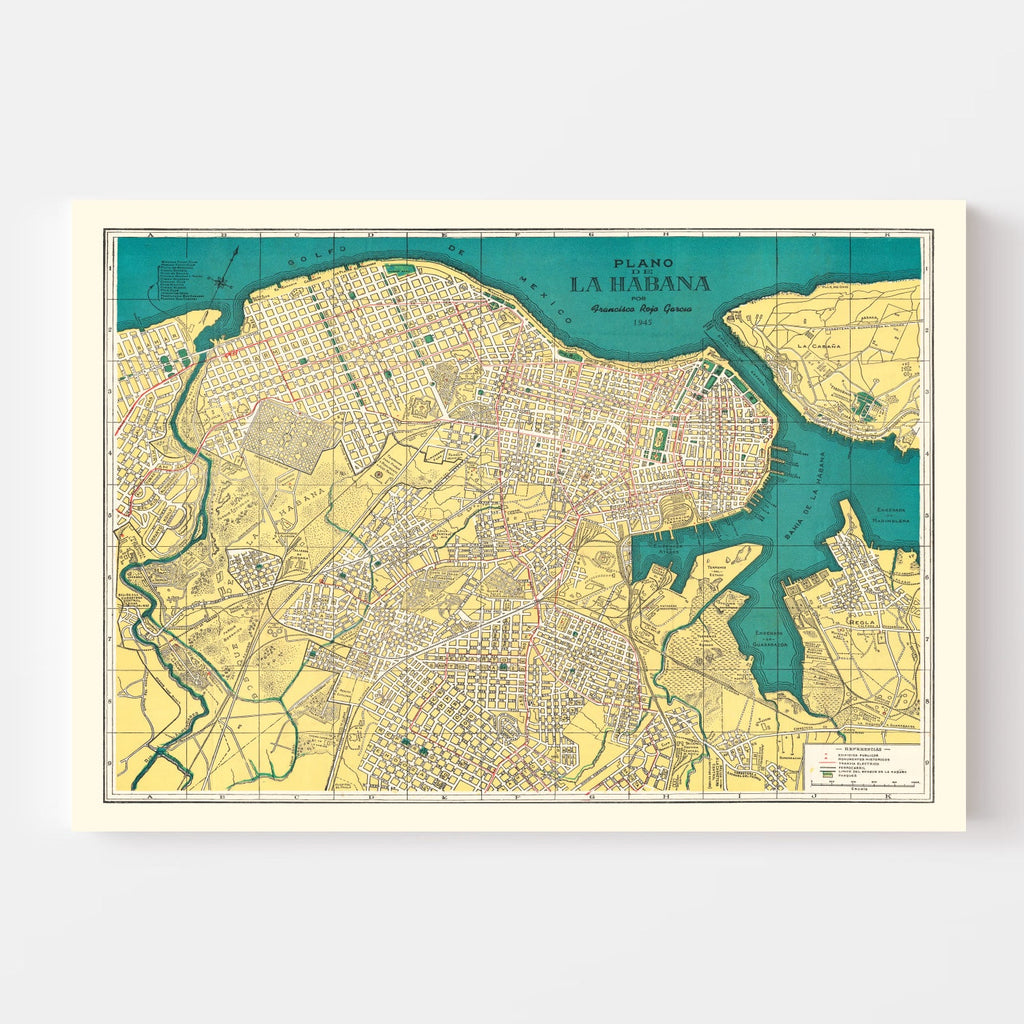 Vintage Map of Havana, Cuba 1945