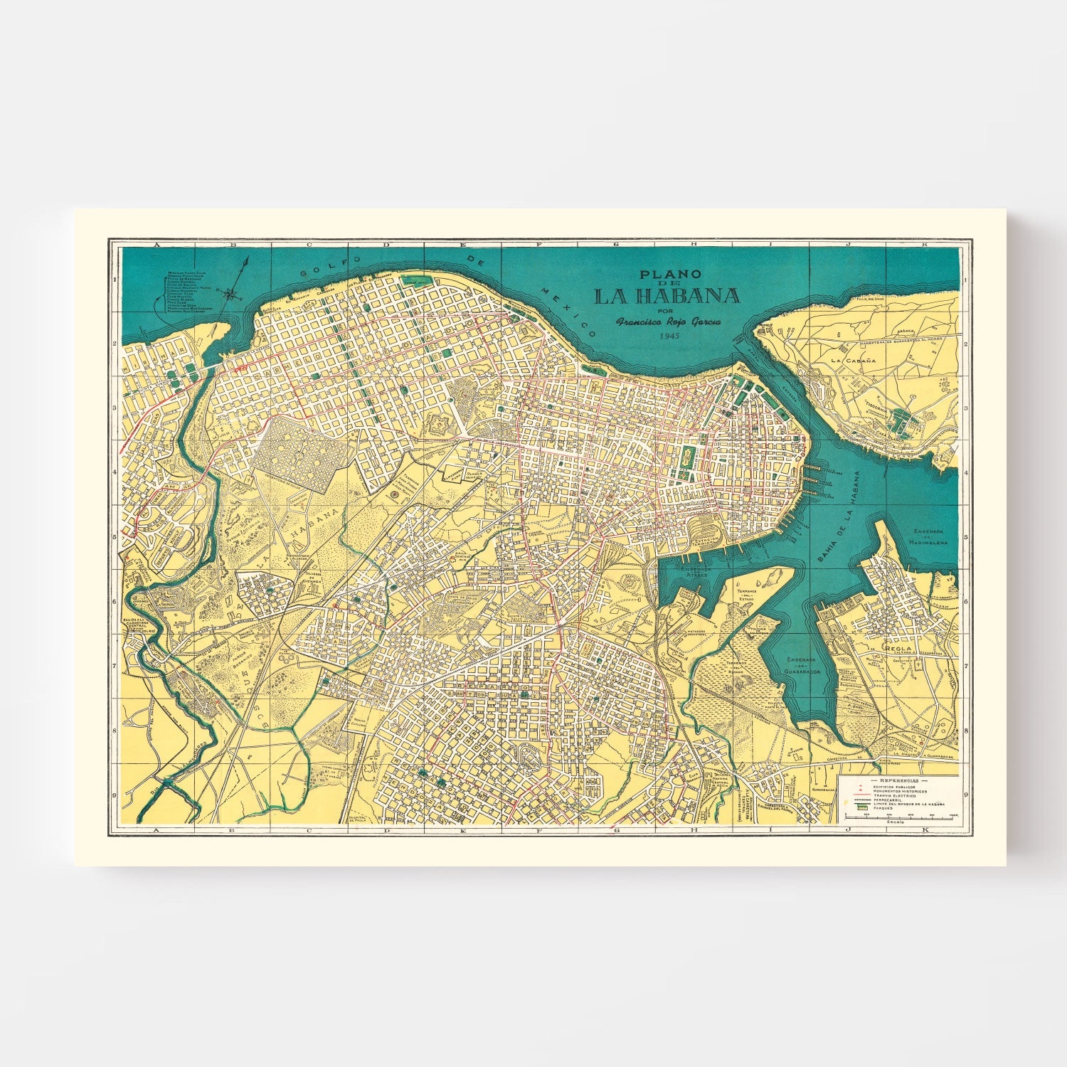 Vintage Map of Havana, Cuba 1945
