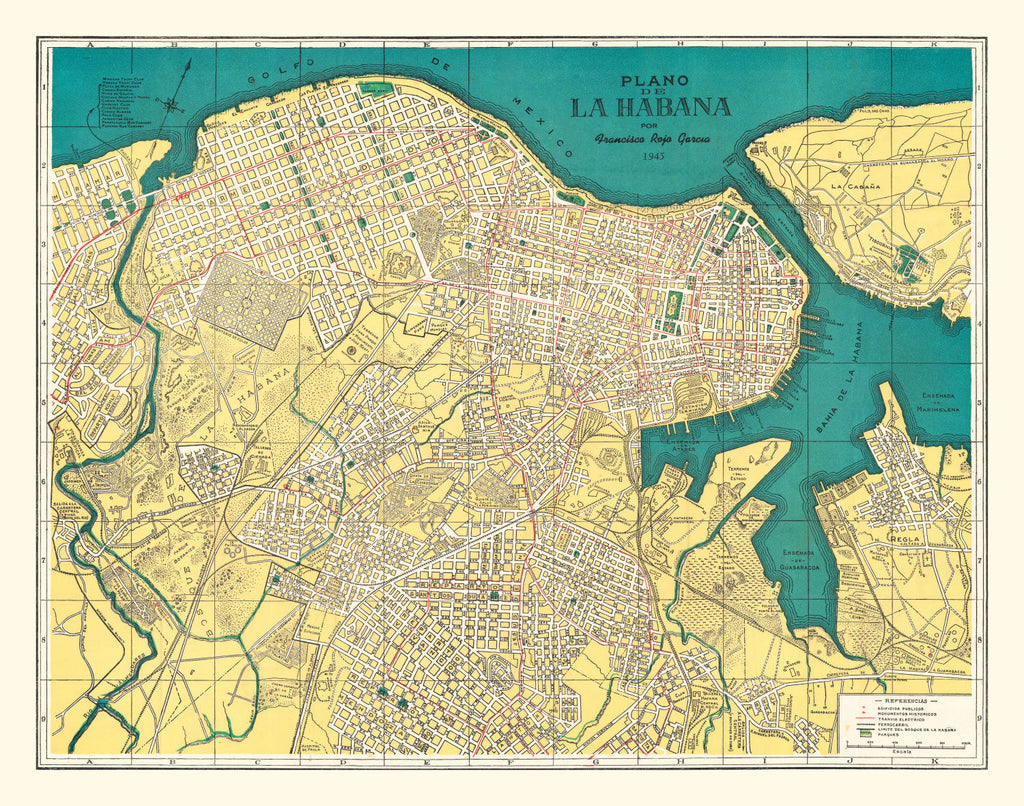Vintage Map of Havana, Cuba 1945