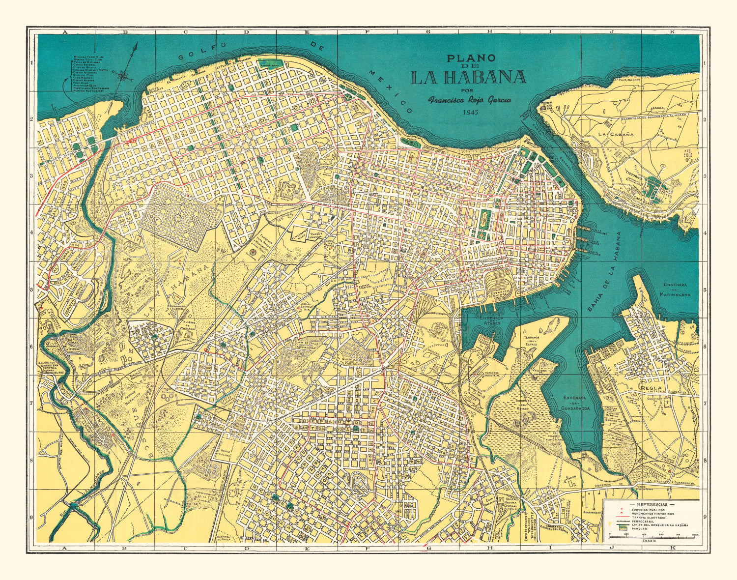 Vintage Map of Havana, Cuba 1945