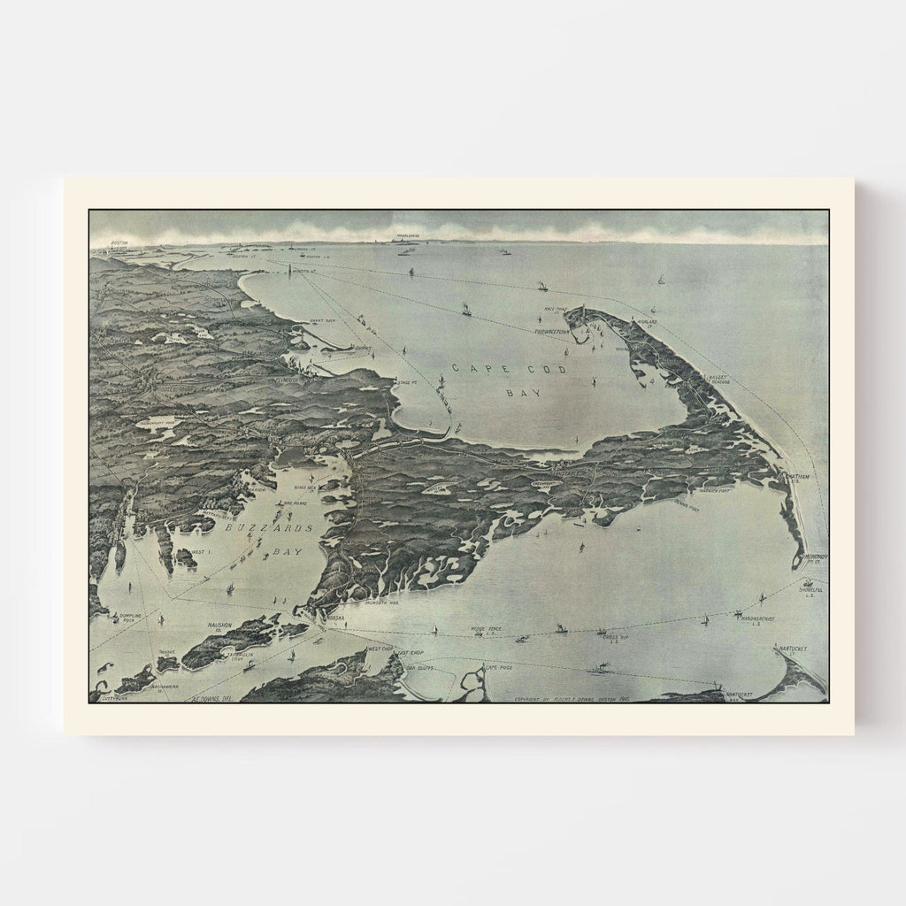 Vintage Cape Cod Birds Eye View Map 1915