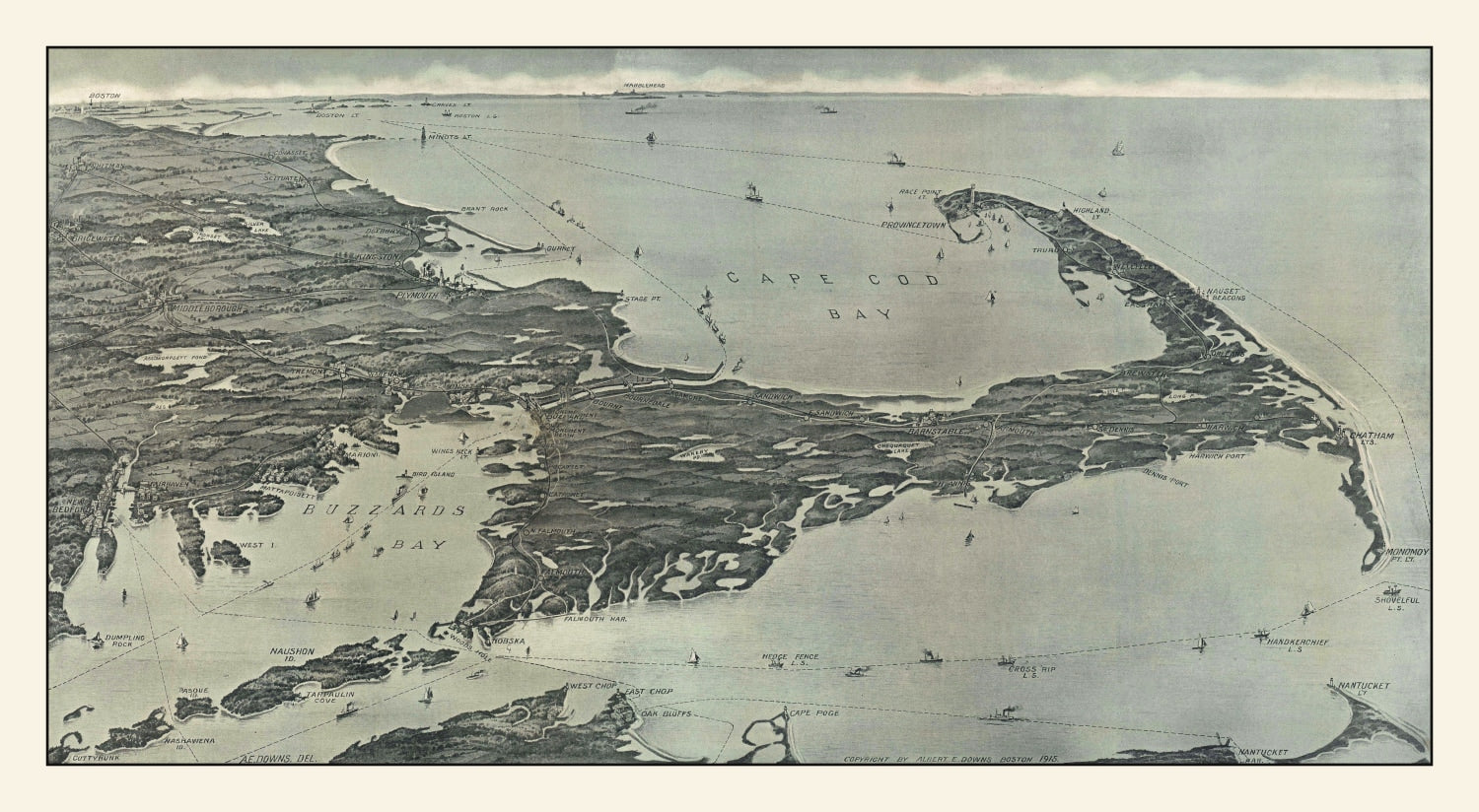 Vintage Cape Cod Birds Eye View Map 1915