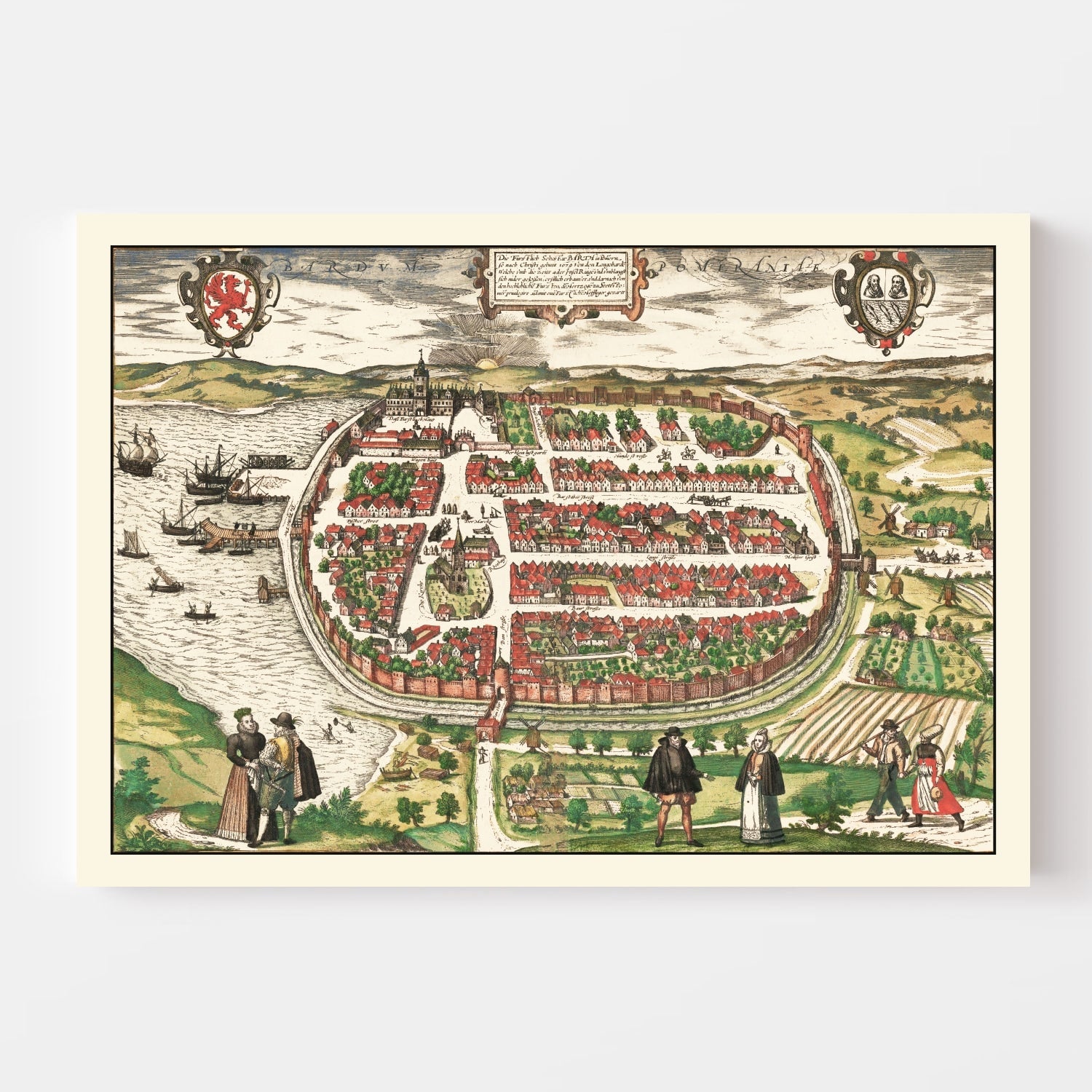 Vintage Map of Barth, Germany 1593