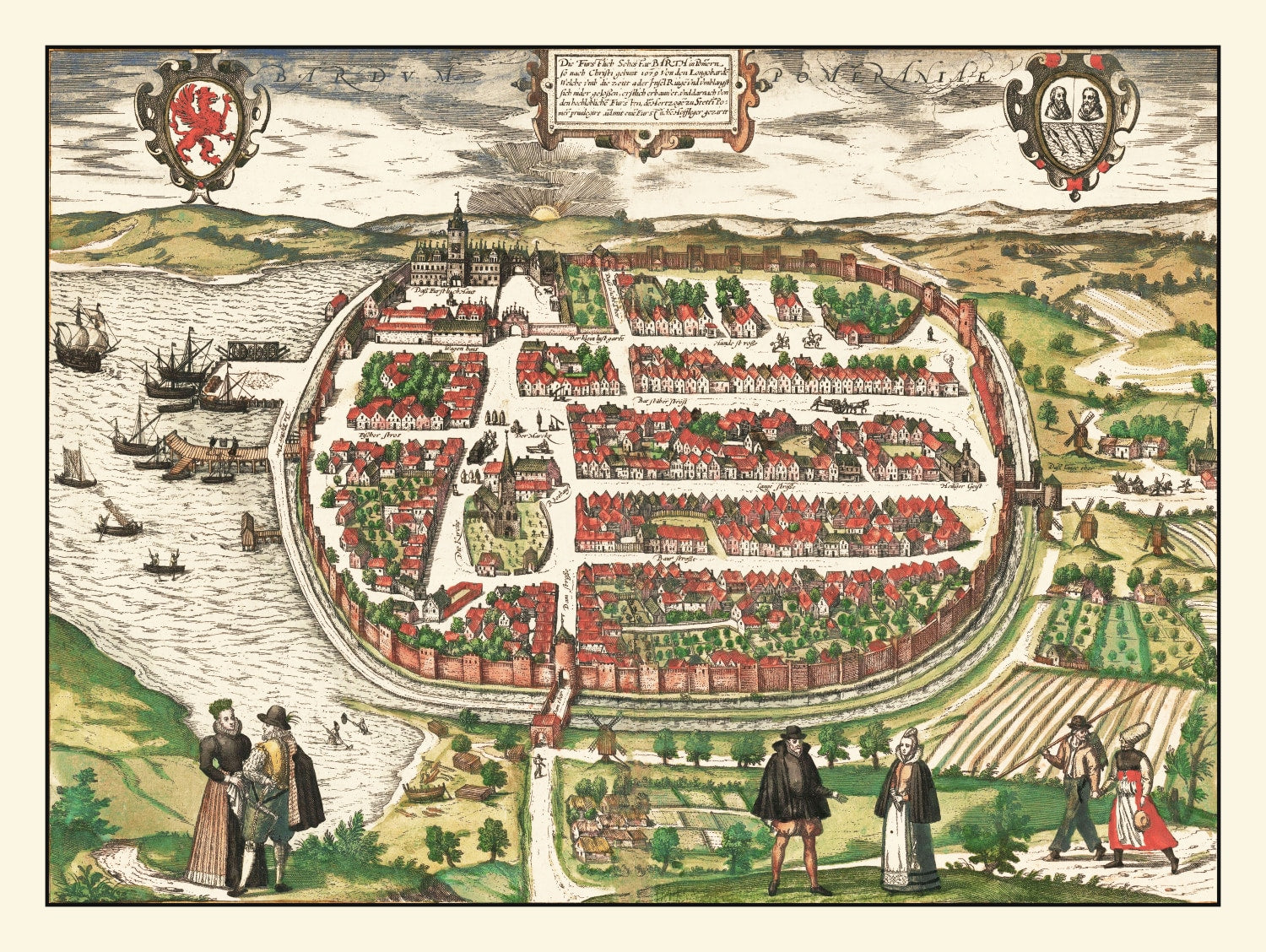 Vintage Map of Barth, Germany 1593
