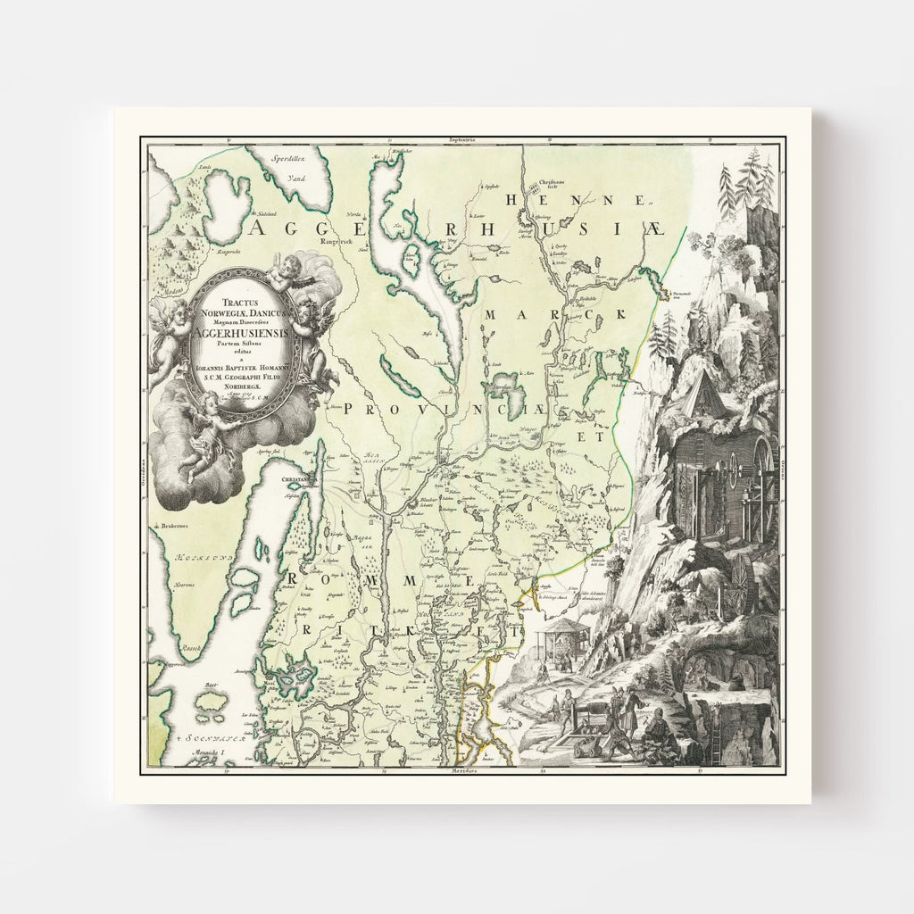 Vintage Akershus, Norway Map 1729