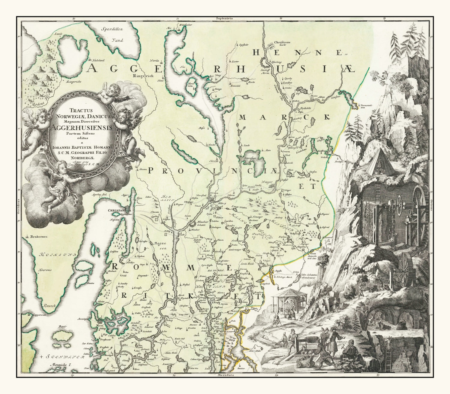 Vintage Akershus, Norway Map 1729