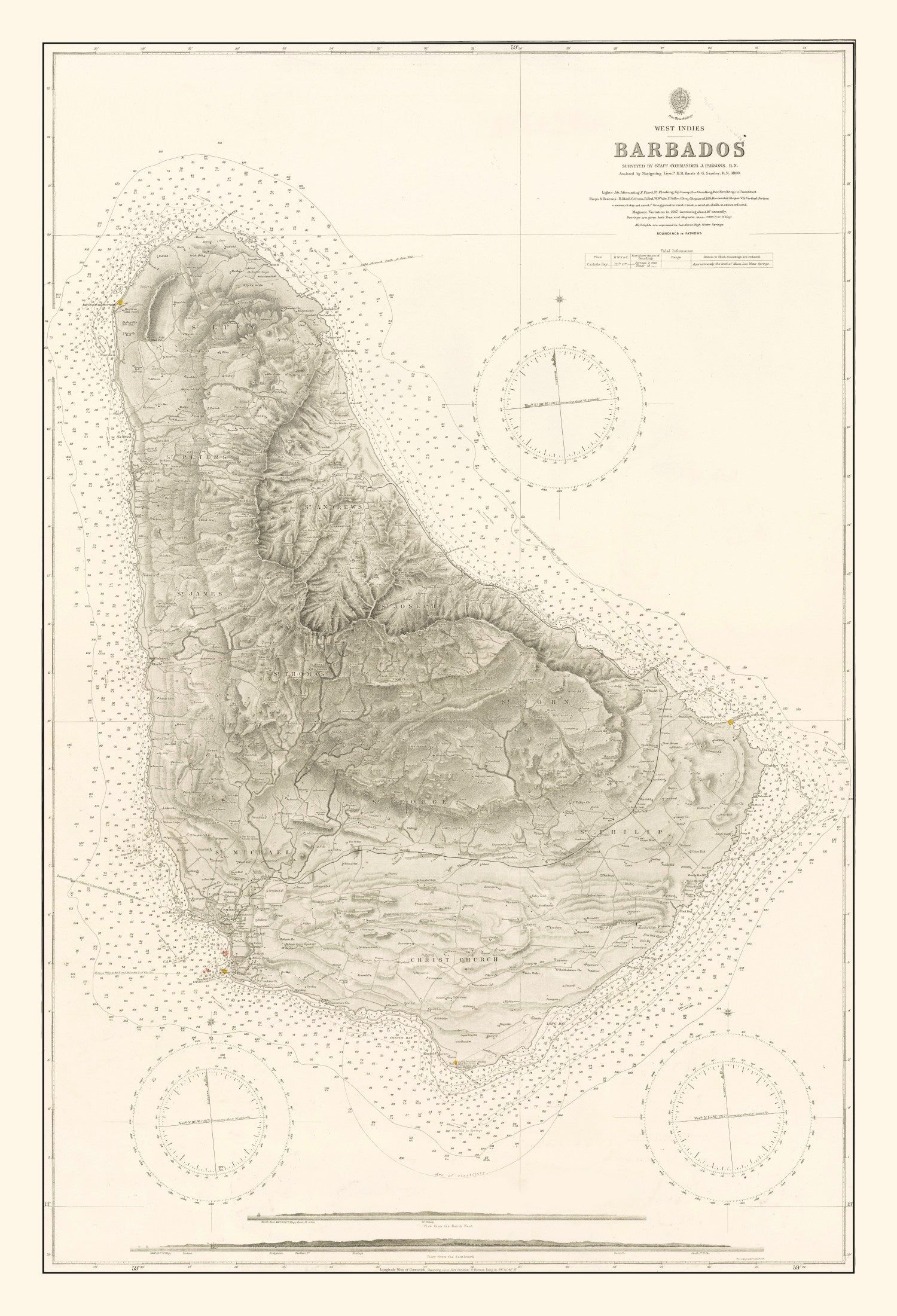 Vintage Barbados Nautical Map 1927