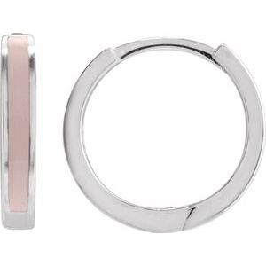 Sterling Silver Pink Enamel Hinged 12.1 mm Hoop Earrings