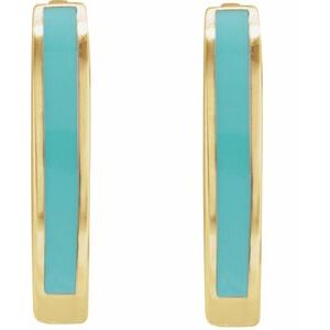 14K Yellow Gold Turquoise Enamel Hinged 12.1 mm Hoop Earrings – image 2