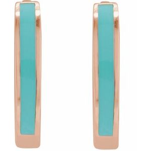 14K Rose Turquoise Enamel Hinged 12.1 mm Hoop Earrings