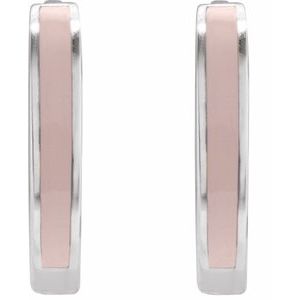 14K White Gold Pink Enamel Hinged 12.1 mm Hoop Earrings – image 2