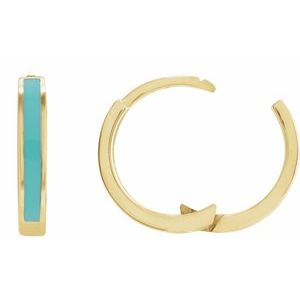 14K Yellow Gold Vermeil Turquoise Enamel Hinged 12.1 mm Hoop Earrings – image 3