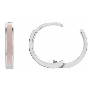 14K White Gold Pink Enamel Hinged 12.1 mm Hoop Earrings – image 3