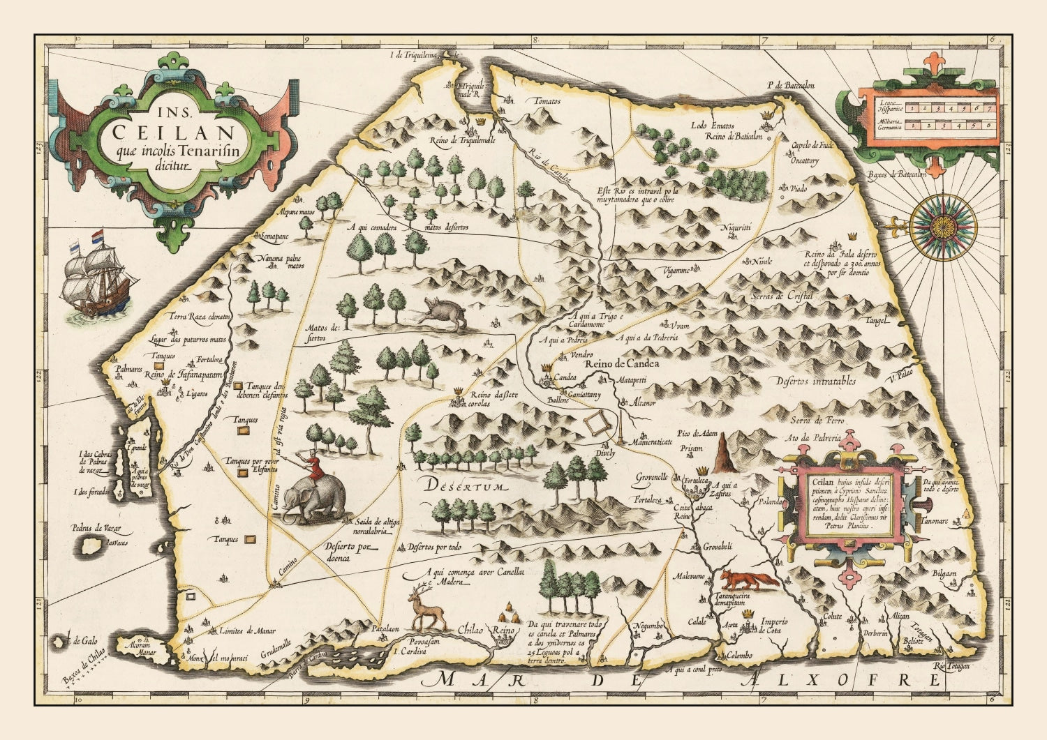 Vintage Map of Sri Lanka 1623