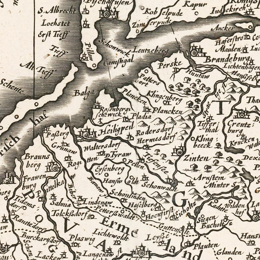 Vintage Map of Prussia 1635