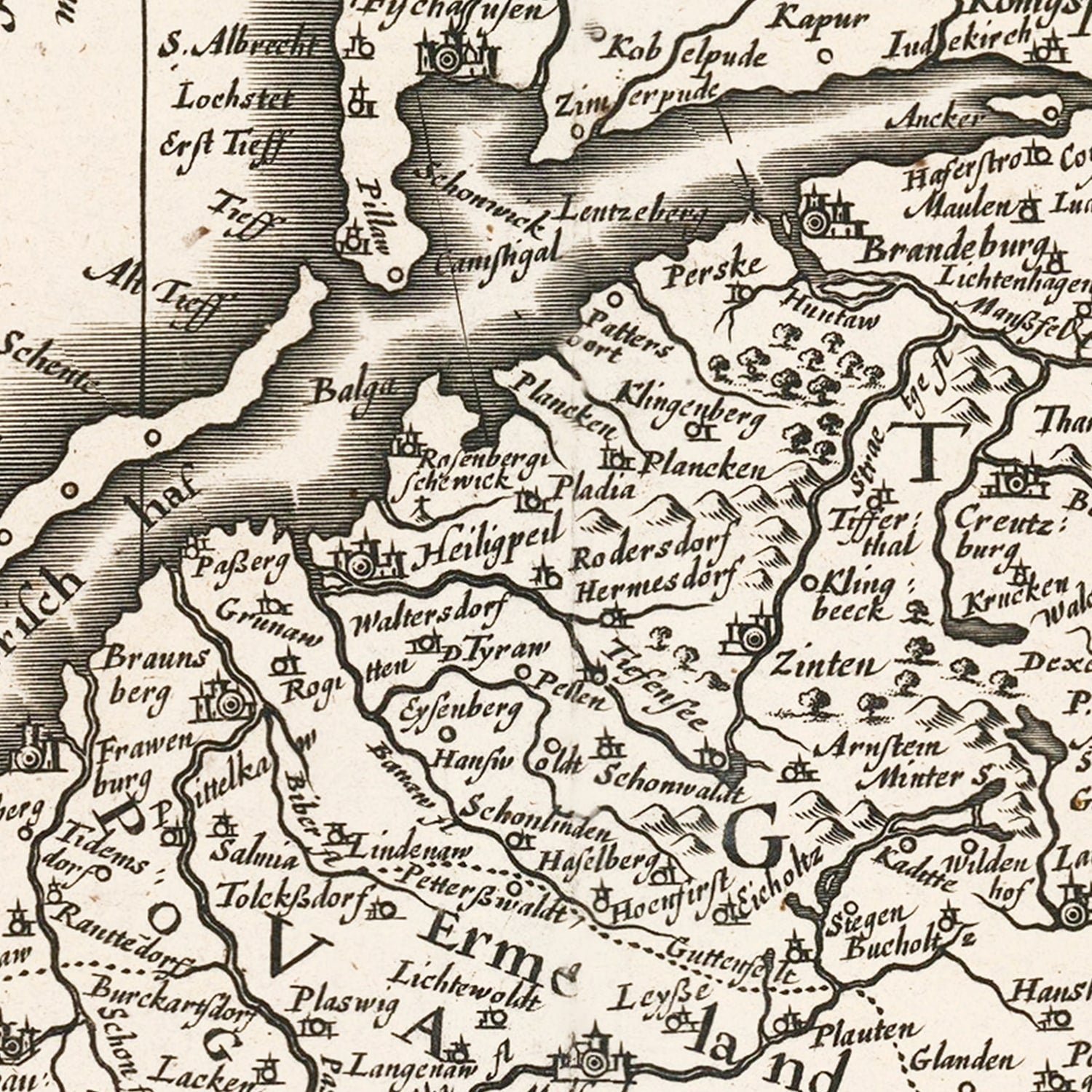Vintage Map of Prussia 1635