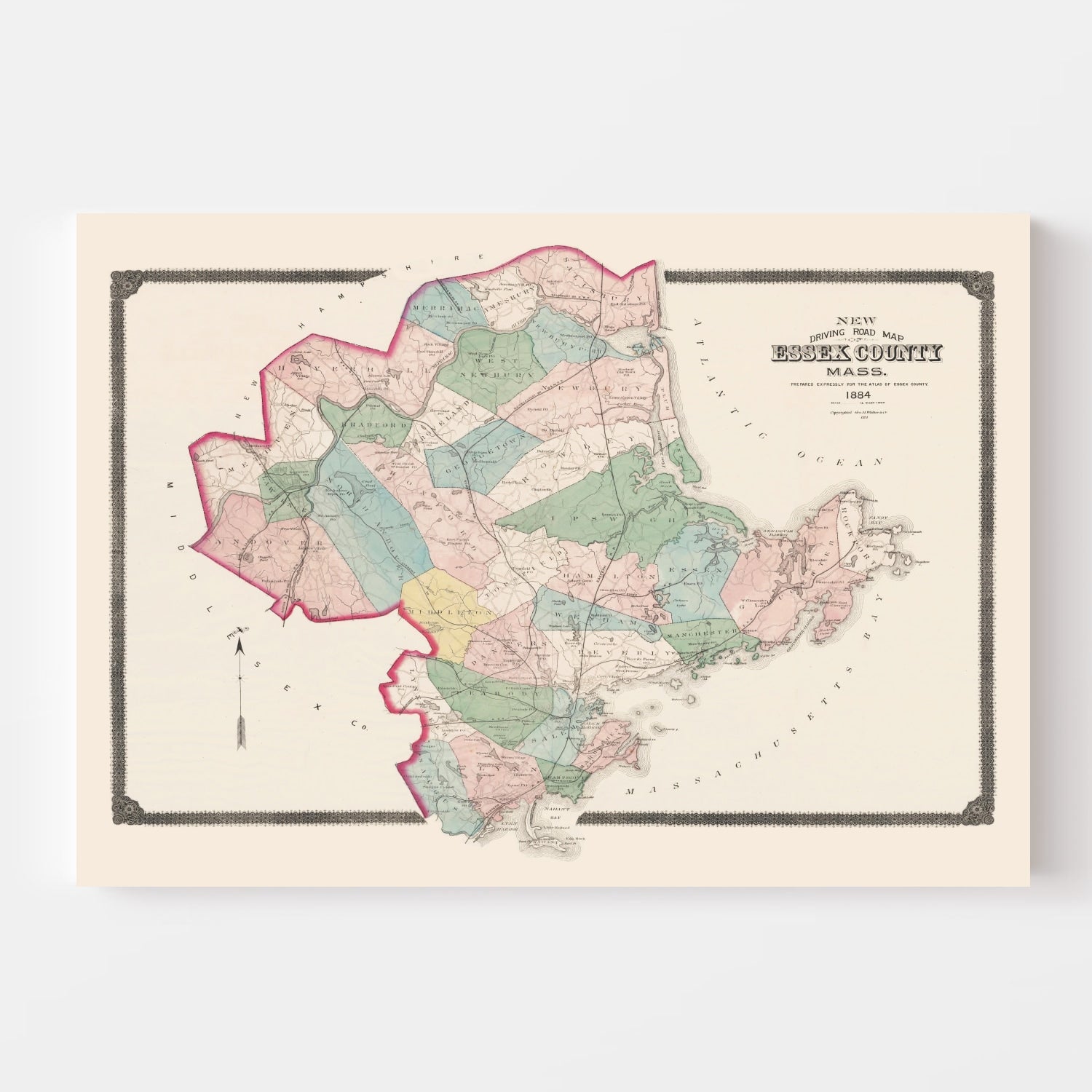 Vintage Map of Essex County, Massachusetts 1884