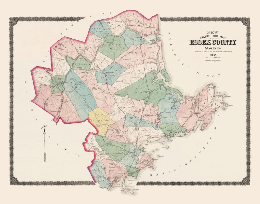 Vintage Map of Essex County, Massachusetts 1884