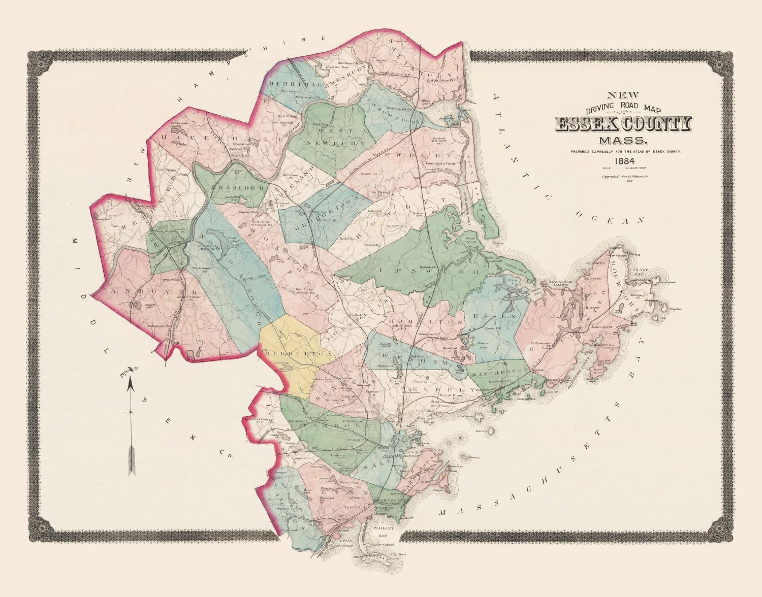 Vintage Map of Essex County, Massachusetts 1884