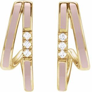 14K Yellow Gold 1/10 CTW Natural Diamond & Pink Enamel 17.3 mm Hoop Earrings – image 2